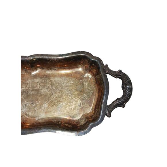 Antique Leonard 11" Serving Tray Footed Handles Silverplate Patina Aged Vintage - Picture 5 of 15